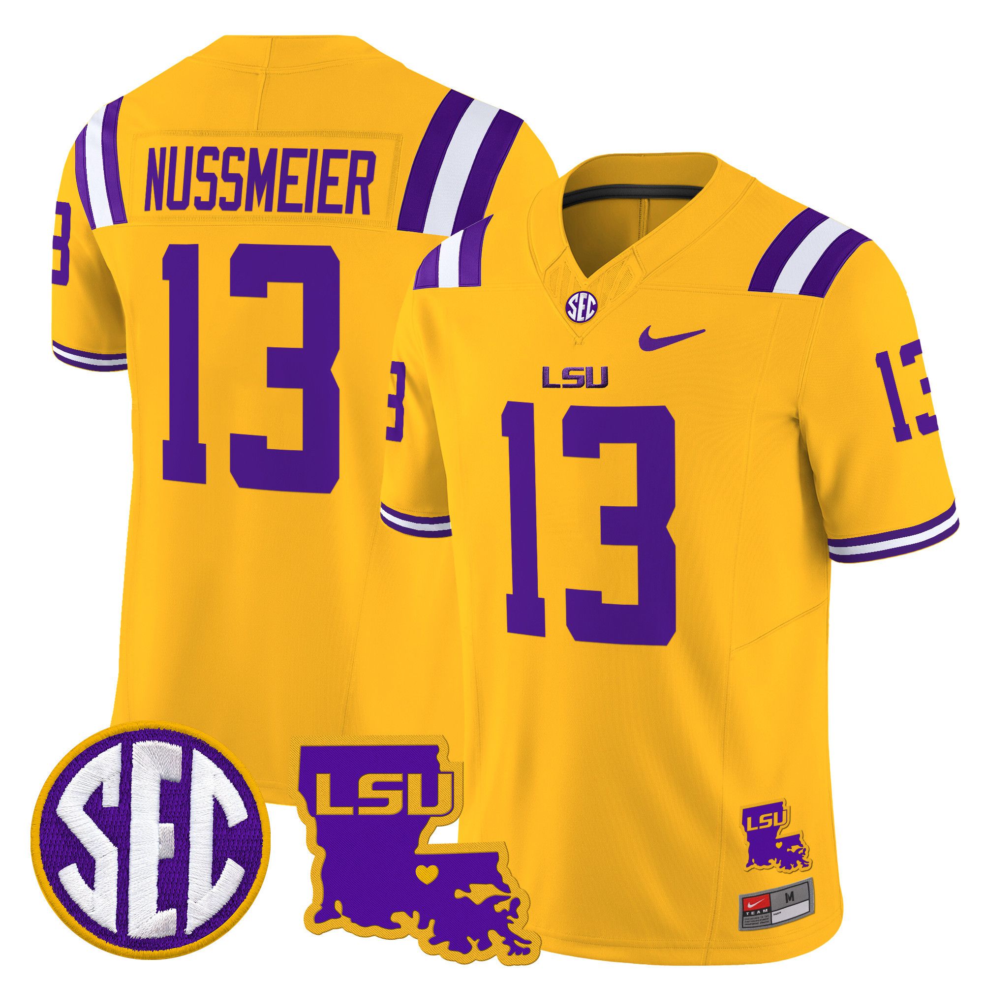 Men LSU Tigers #13 Nussmeier Yellow 2024 Nike Louisiana Patch Vapor Limited NCAA Jersey